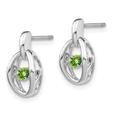 Sterling Silver Rhodium Peridot Birthstone Earrings with Polished Finish